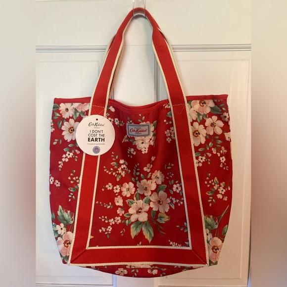 NWT Cath Kidston Canvas Tote Bag SPITALFIELDS RED & WHITE FLORAL FABULOUS! - Picture 1 of 6